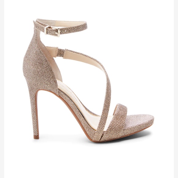 Rose Gold Sparkle Fabric Ankle Strap Strappy Dress Sandals - Picture 2 of 4